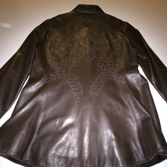 Rare NWT $898 ELIE TAHARI Jacket Size S Genuine Leather Brown Embroidery - Small - Picture 2 of 13